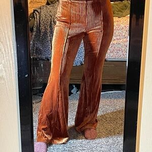 Velvet Flare Pants in Rust Orange